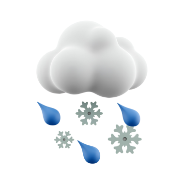 Yağmur damlacıkları ve kar taneleri ile karışık hava koşullarını temsil eden bir bulut simgesi.