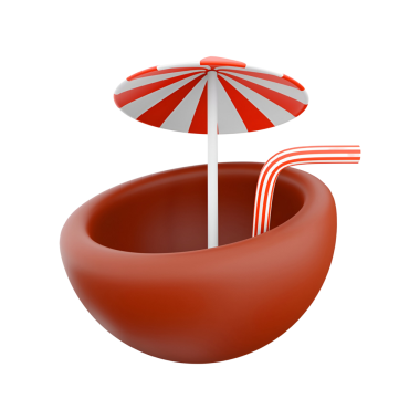 Çizgili şemsiyeli ve kamışlı tuhaf bir kase şeklinde içecek yaz tatili için idealdir..