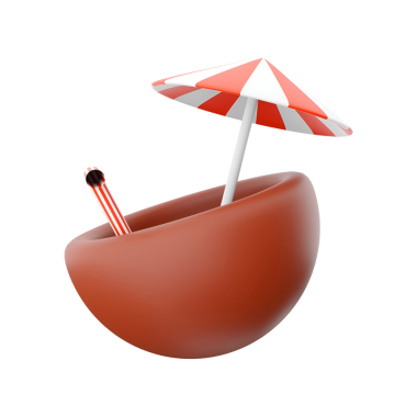 Çizgili bir pipet ve küçük bir şemsiyeyle stilize edilmiş bir içecek kabı, dinlenmek için ferahlatıcı bir içecek öneriyor..