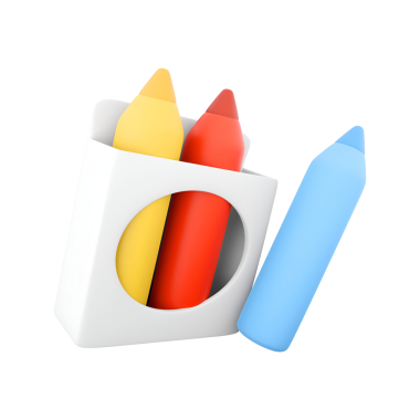 Renkli boya kalemleri içeren bir kutu, çizim ve yaratıcı etkinlikler için ideal.