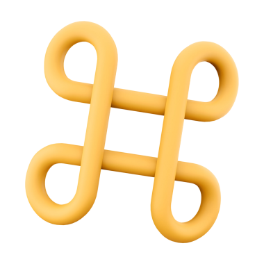 Bir harfi andıran biçimlendirilmiş, birbirine dolanmış sarı bir şekil, muhtemelen bir kavramı ya da markayı temsil ediyor..