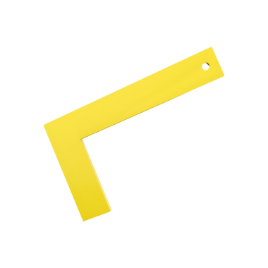 Dik açıları ölçmek ve çizim ve tasarım çalışmalarında düz çizgileri yönlendirmek için kullanılan sarı L biçimli bir cetvel.