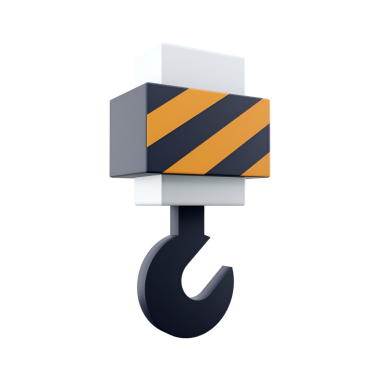 İnşa ve imalatta ağır nesneleri kaldırmak için kullanılan çizgili bloklu stilize bir endüstriyel kanca..