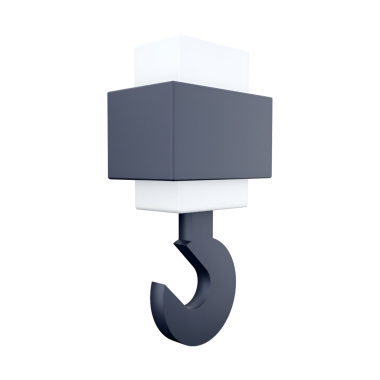 Bir bloğa bağlı bir kancanın 3B çizimi, genellikle kaldırma ve donatma uygulamalarında kullanılır.