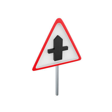 Üzerinde siyah haç sembolü bulunan üçgen bir uyarı işareti. Uyarı işareti, muhtemelen yaya ya da yol tehlikesiyle ilgili..