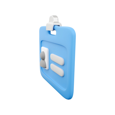 Klipsi ve düğmeleri olan mavi bir kimlik kartı, genellikle kişisel tanımlama veya erişim kontrolü için kullanılır..