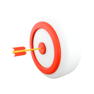 Merkezi vuran bir okla hedefin 3 boyutlu bir çizimi, odak ve başarıyı simgeliyor..