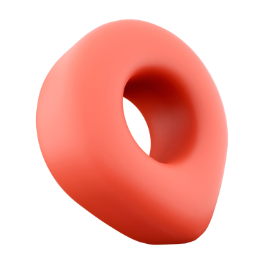 Yumuşak, soyut, mercan renkli, içi boş bir şekil, stilize bir damla veya çakıl taşı gibi.