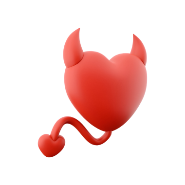 Şeytani boynuzları ve kuyruğu olan neşeli kırmızı bir kalp. Yaramaz ya da küstah bir aşkı simgeliyor..