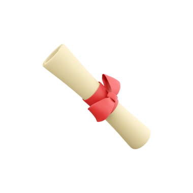 Başarı ve eğitimi simgeleyen kırmızı kurdeleli bir diploma veya sertifika.