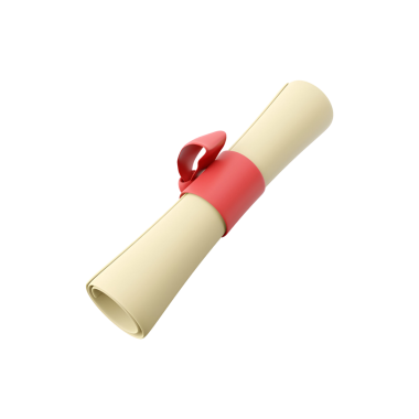 Kırmızı kurdeleli yuvarlanmış bir parşömen. Başarı ya da sertifikayı simgeliyor..