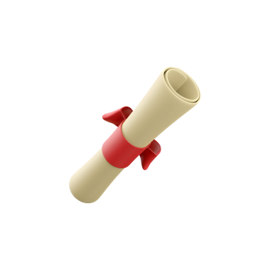 Başarı ve eğitimi simgeleyen kırmızı kurdeleli bir diploma veya sertifika.