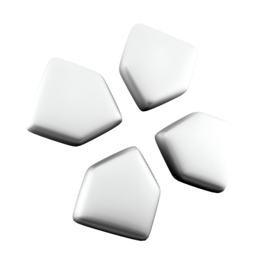 Dinamik bir şekilde dizilmiş dört soyut beyaz şekilli minimalist bir tasarım..