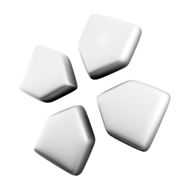 Dört beyaz soyut şekil simetrik bir şekilde sıralanmış, bu da modern bir tasarım elementini işaret ediyor..