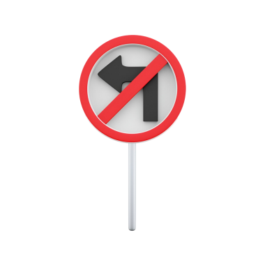 Sol ok ve köşegen çizgili kırmızı dairesel trafik işareti, sola dönüşe izin verilmediğini gösteriyor..