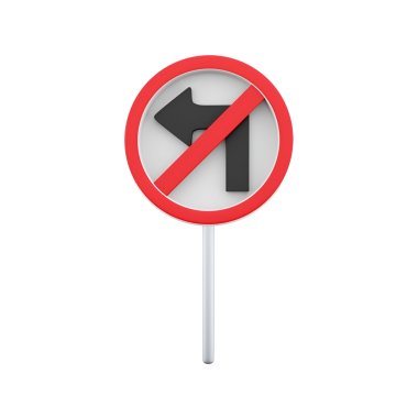 Sola dönüş olmadığını gösteren bir trafik işareti, sol ok boyunca çapraz çizgisi olan kırmızı bir daire..