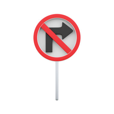 Sağa dönüş olmadığını gösteren bir trafik işareti, sağ ok boyunca çapraz çizgisi olan kırmızı bir daire..