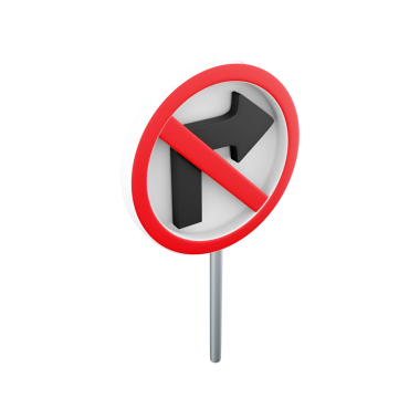 Sağa dönüş olmadığını gösteren bir trafik işareti, sağa dönüş oku boyunca çapraz çizgisi olan kırmızı bir daire..