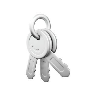 Bir yüzüğe takılmış üç gümüş anahtar. Erişim ve güvenliği simgeliyor..