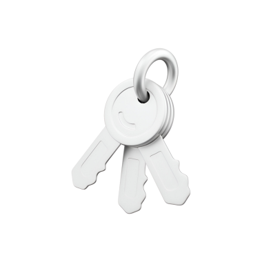 Dairesel bir anahtarlığa bağlı üç beyaz anahtar seti. Genellikle kapı ve kompartımanları kilitlemek ve açmak için kullanılır..