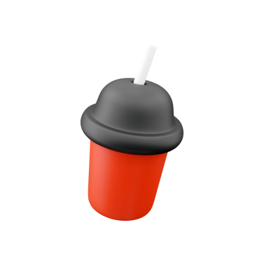 Siyah kapaklı ve beyaz pipetli, bir içecek kabını andıran stilize kırmızı bir bardak..