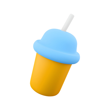 Mavi kapaklı ve pipetli renkli bir fincan, içecekler için tasarlanmış..