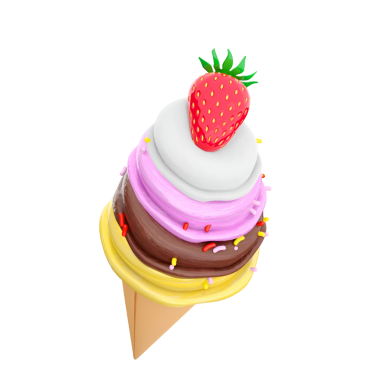 Çilekli renkli bir dondurma külahı, çeşitli aromalar ve serpiştirilmiş..