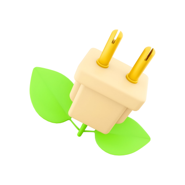 Çevre dostu enerji çözümlerini sembolize eden yeşil yapraklarla entegre edilmiş bir güç dolgusunun çizimi.