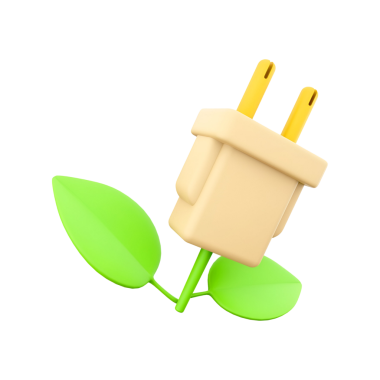 Çevre dostu enerji ve sürdürülebilirliği sembolize eden yeşil yapraklarla birleştirilmiş bir güç dolgusunun bir gösterimi.