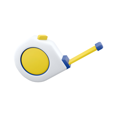 Hassas ölçümler için tasarlanmış beyaz ve mavi kaplamalı sarı bir mezura ile kompakt mezura..