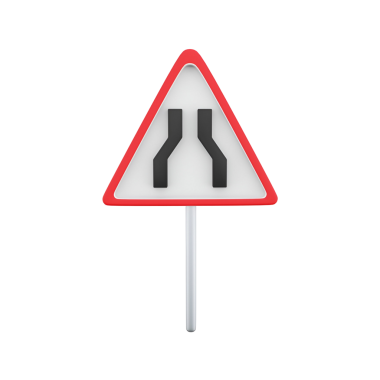 İlerideki yol genişliğinde bir azalma olduğunu gösteren bir trafik işareti, sürücüleri dikkatli olmaları konusunda uyarıyor.