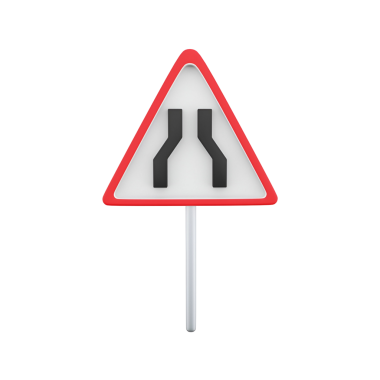 İlerideki yolun daraldığını belirten bir uyarı işareti, sürücüleri hızı düşürmeleri ve dikkatli olmaları için uyardı.