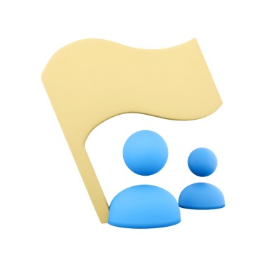 Bayrak tutan iki kişinin bir birlik veya amacı simgeleyen bir tasviri..