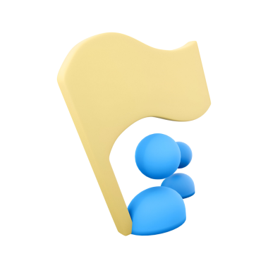 Takım çalışmasını veya işbirliğini sembolize eden, bir bayrak ve insanların stilize bir temsili.