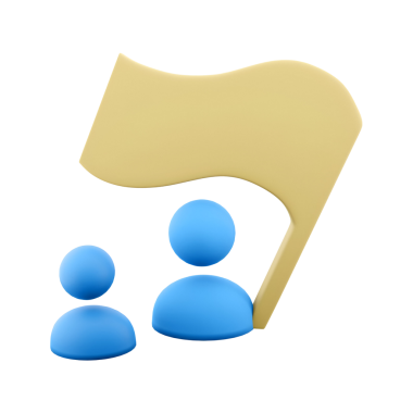 İki mavi figür, sosyal veya siyasi bağlamda birlik veya temsili simgeleyen bir altın bayrağın yanında duruyor..