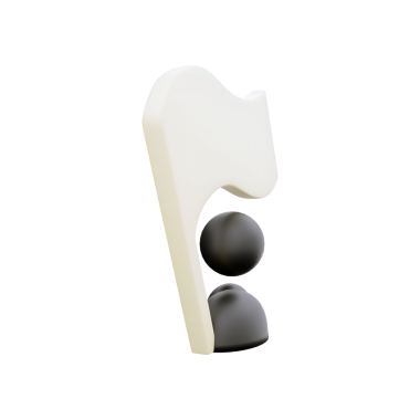 İki siyah kürenin üzerindeki bir atın kafasını andıran beyaz ve soyut bir şekle sahip minimalist bir tasarım..