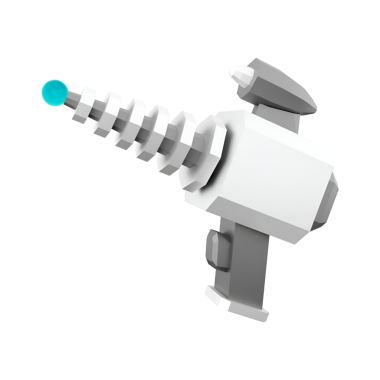 Oyun ve animasyonlarda yaratıcı kullanım için tasarlanmış spiral namlulu, parlak uçlu fütüristik, stilize bir bilim kurgu silahı..
