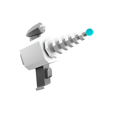 Bir spiral namlusu ve parlak mavi uçlu stilize edilmiş gelecekçi silah tasarımı..