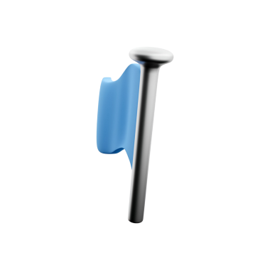 Metalik çiviye iliştirilmiş mavi bir bayrak, genellikle işaretleme ve sinyal vermek için kullanılır..