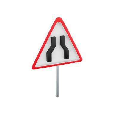 Önümüzde dar bir yol olduğunu gösteren üçgen bir işaret var. Sürücüleri dikkatli olmaları konusunda uyarıyor..