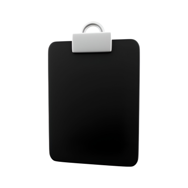 Metalik klipsli boş bir pano, genellikle belge ve notları tutmak için kullanılır..