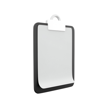 Kağıt veya notları güvenli bir şekilde tutmak için tasarlanmış klipsli boş bir pano..