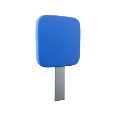 Metalik bir direği olan basit mavi dikdörtgen bir işaret, muhtemelen yön ve bilgileri göstermek için kullanılır..