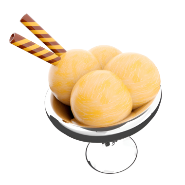 Üzerinde çizgili çubuklar olan bir kase kremsi sarı dondurma, ferahlatıcı bir tatlı için mükemmel..