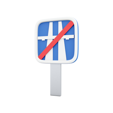 Otoyol girişinin yasaklandığını gösteren bir tabela, otoyol üzerinde kırmızı çizgili mavi bir arka plan içeriyor..