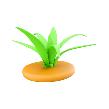 Yuvarlak turuncu bir tabandan çıkan uzun yapraklı stilize edilmiş yeşil bitki, basit ve modern bir tasarımı temsil ediyor..