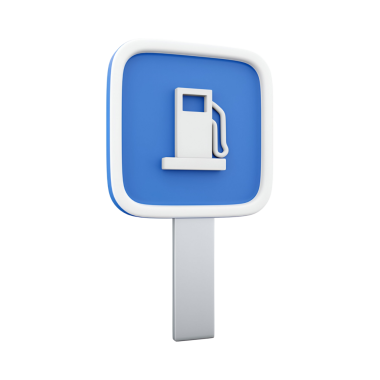 Benzin pompası ikonunu gösteren mavi bir tabela, benzin istasyonu ya da benzin istasyonunu gösteriyor..