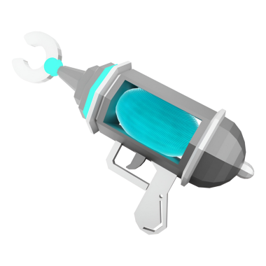 Pürüzsüz bir tasarımı ve ışın tabancası ya da lazer aletine benzeyen parlak mavi bir elementi olan fütürist bir bilim kurgu silahı..