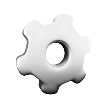 Bir dişli simgesinin dijital bağlamda mekanik veya ayarları sembolize eden üç boyutlu bir temsili.