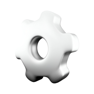 Mekanik ve mühendisliği sembolize eden, beyaz bir dişlinin 3 boyutlu bir temsili.